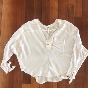White/pink quarter sleeve gauze blouse